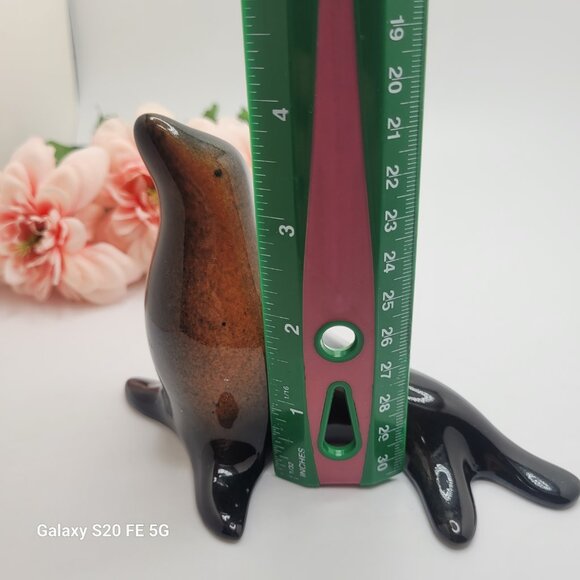 Vintage Brown Glaze  Seal Sea Lion Figurine Chestnut Brown Pottery Ceramic - Picture 8 of 9